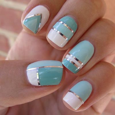 Pastel color and strip nail art