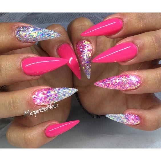 Shine in pink glitter nail art