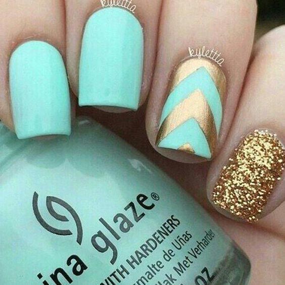 Turquoise with glittery gold